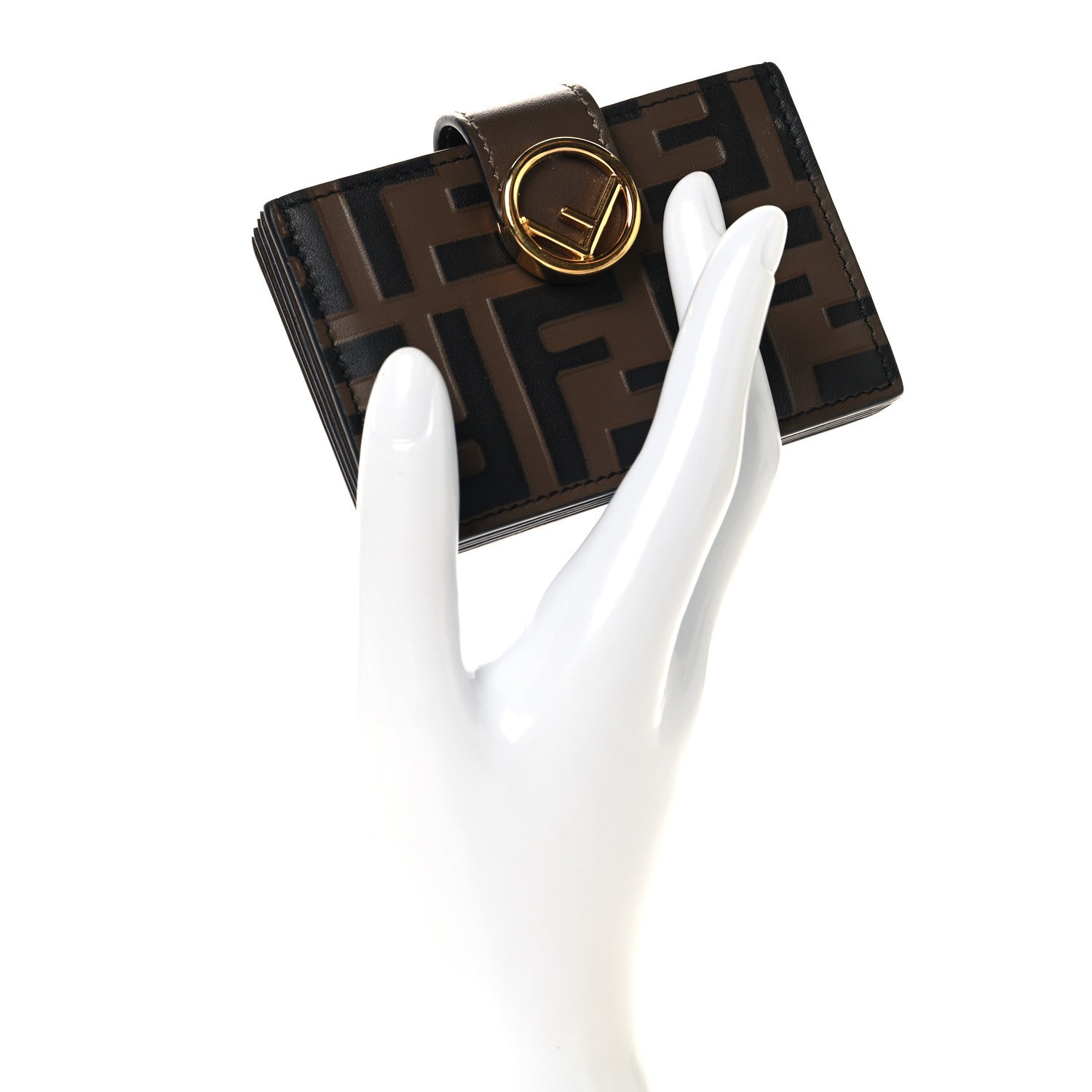 Vitello Soft F is Fendi Bi-Color FF 1974 Embossed Gusseted Card Holder Maya Black - Image 2