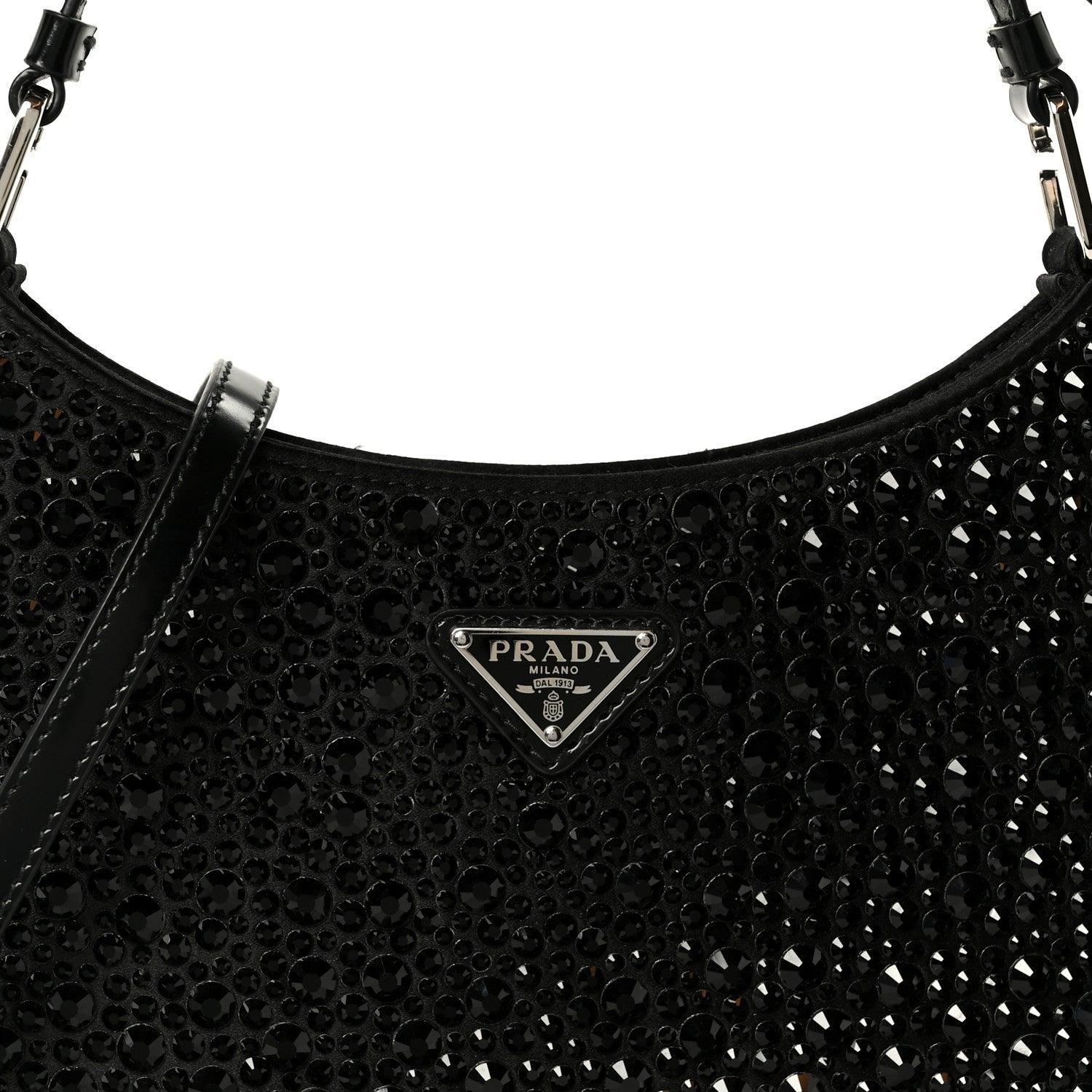 Satin Crystal Cleo Adjustable Strap Shoulder Bag Black - Image 8