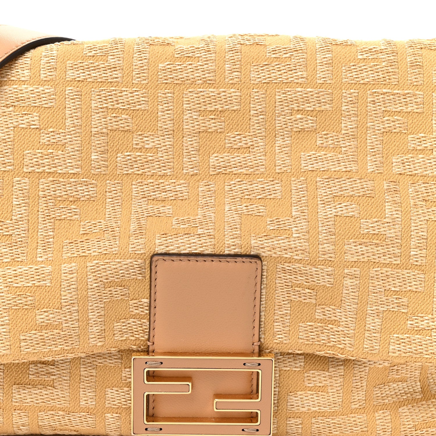 Fabric Jacquard Raffia Straw Fringe Medium Mamma Baguette Beige - Image 8