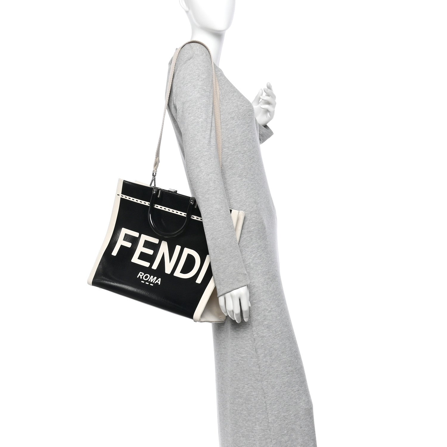 Patent Plexiglass Medium Fendi Sunshine Shopper Tote Black Ice White - Image 2