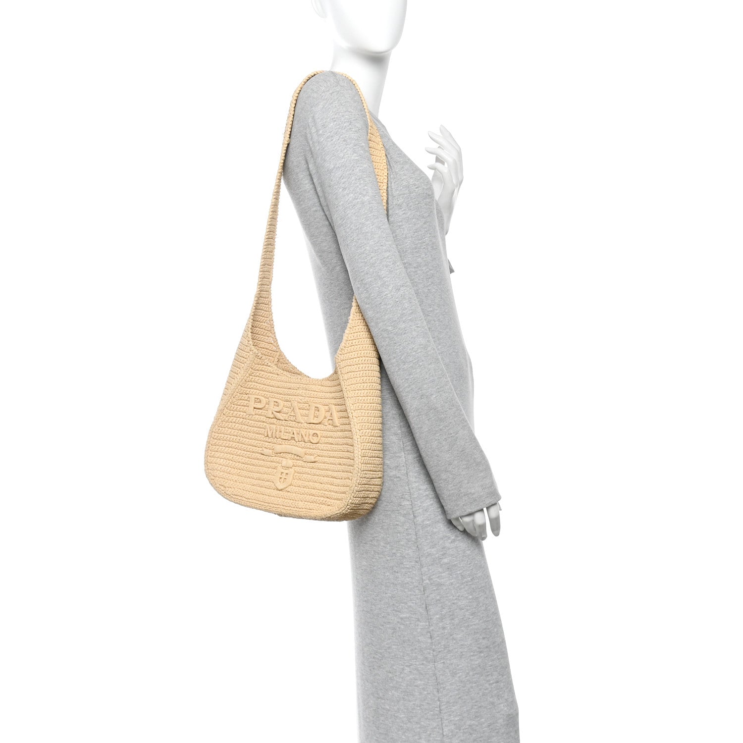 Yarn Raffia Effect Crochet Embroidered Logo Hobo Naturale - Image 2