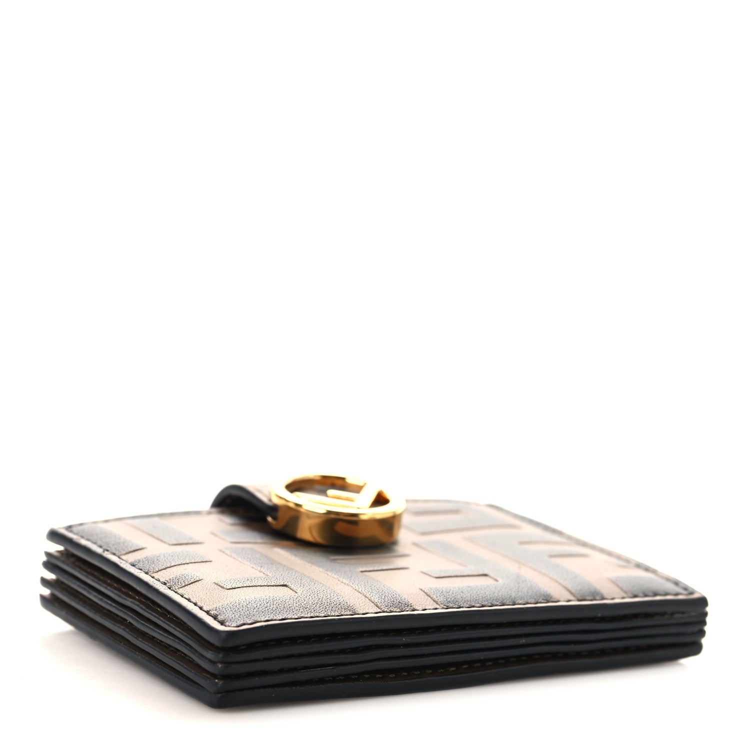 Vitello Soft F is Fendi Bi-Color FF 1974 Embossed Gusseted Card Holder Maya Black - Image 4