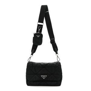 Re-Nylon Quilted Padded Flap Shoulder Bag Black
