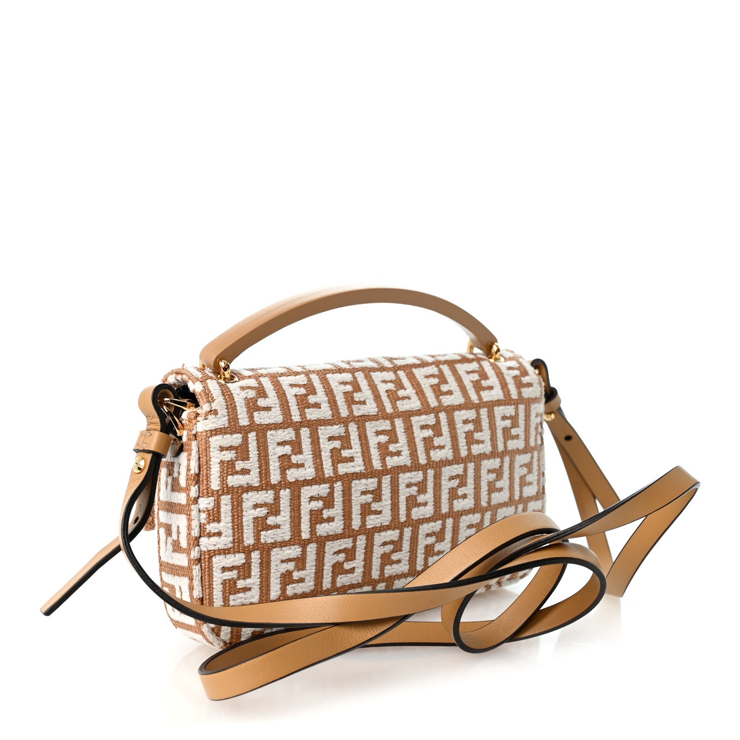 Raffia Chenille Vitello FF Phone Baguette Naturale White - Image 3