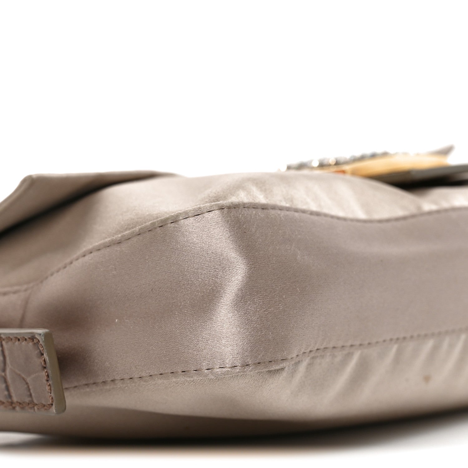 Satin Calfskin Crystal Crocodile Embossed Baguette Grey - Image 9