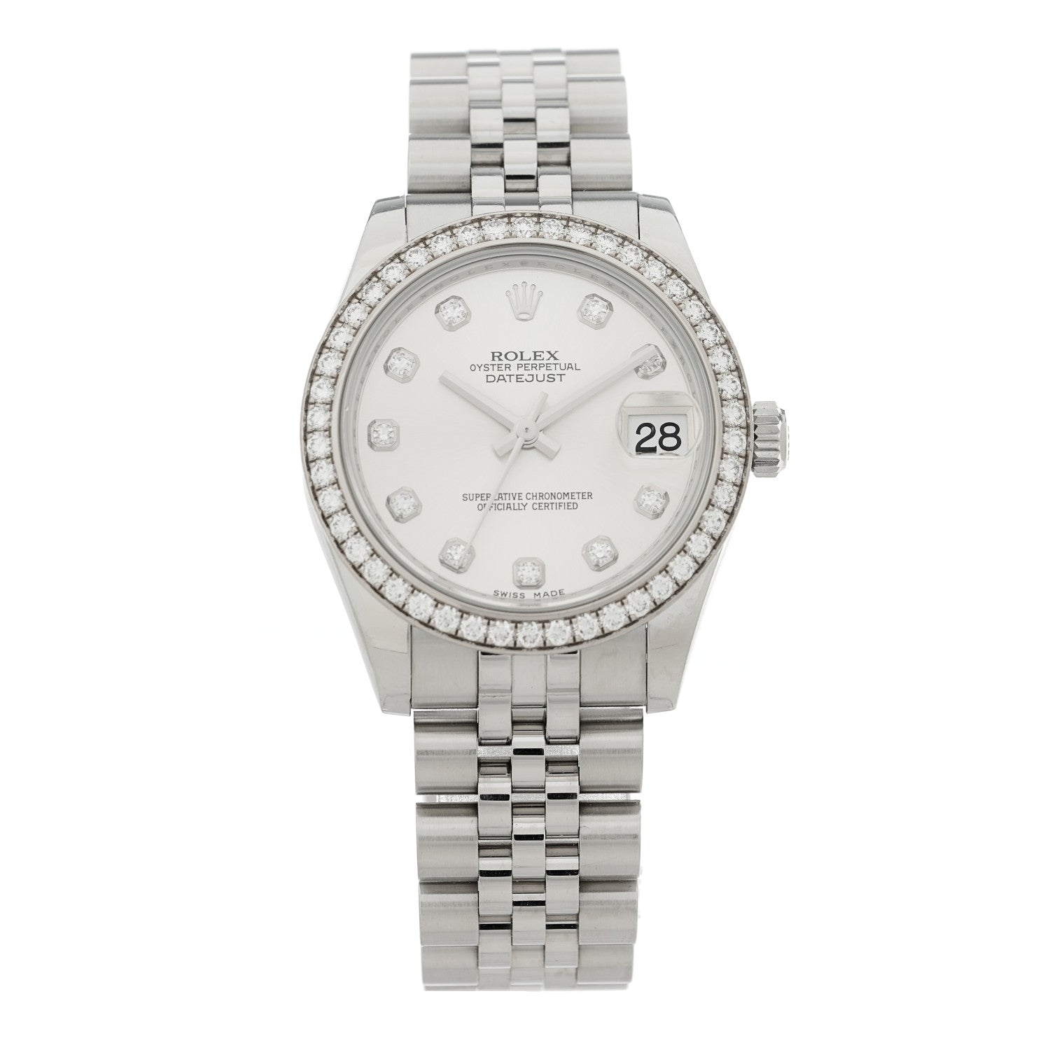 Stainless Steel 18K White Gold Diamond Bezel 31mm Oyster Perpetual Datejust Watch Silver 278384RBR - Image 2