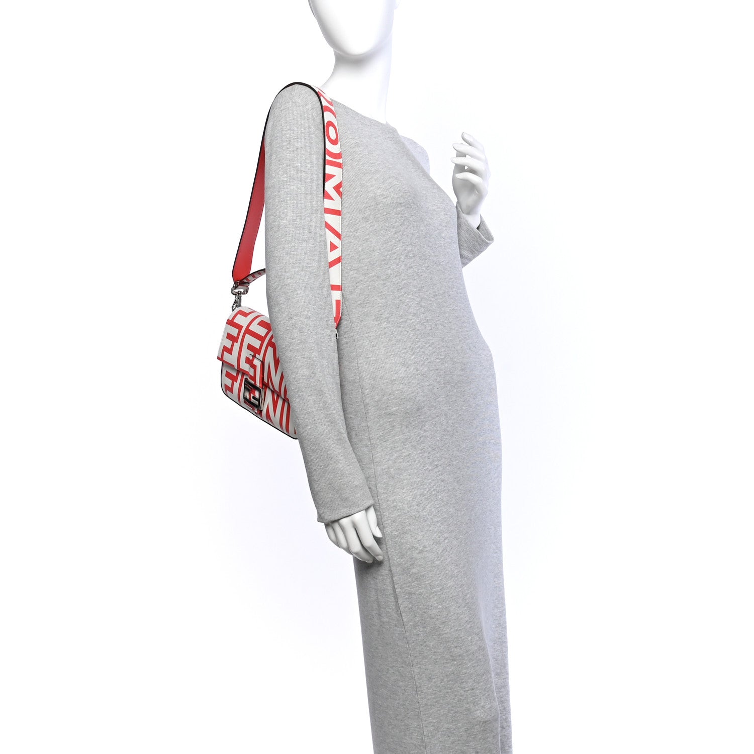 X MARC JACOBS Vitello Seta Logo Print Baguette Glow Coral White - Image 2