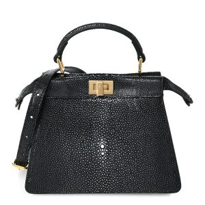 Stingray Shiny Nappa Petite Peekaboo I SEE U Satchel Black
