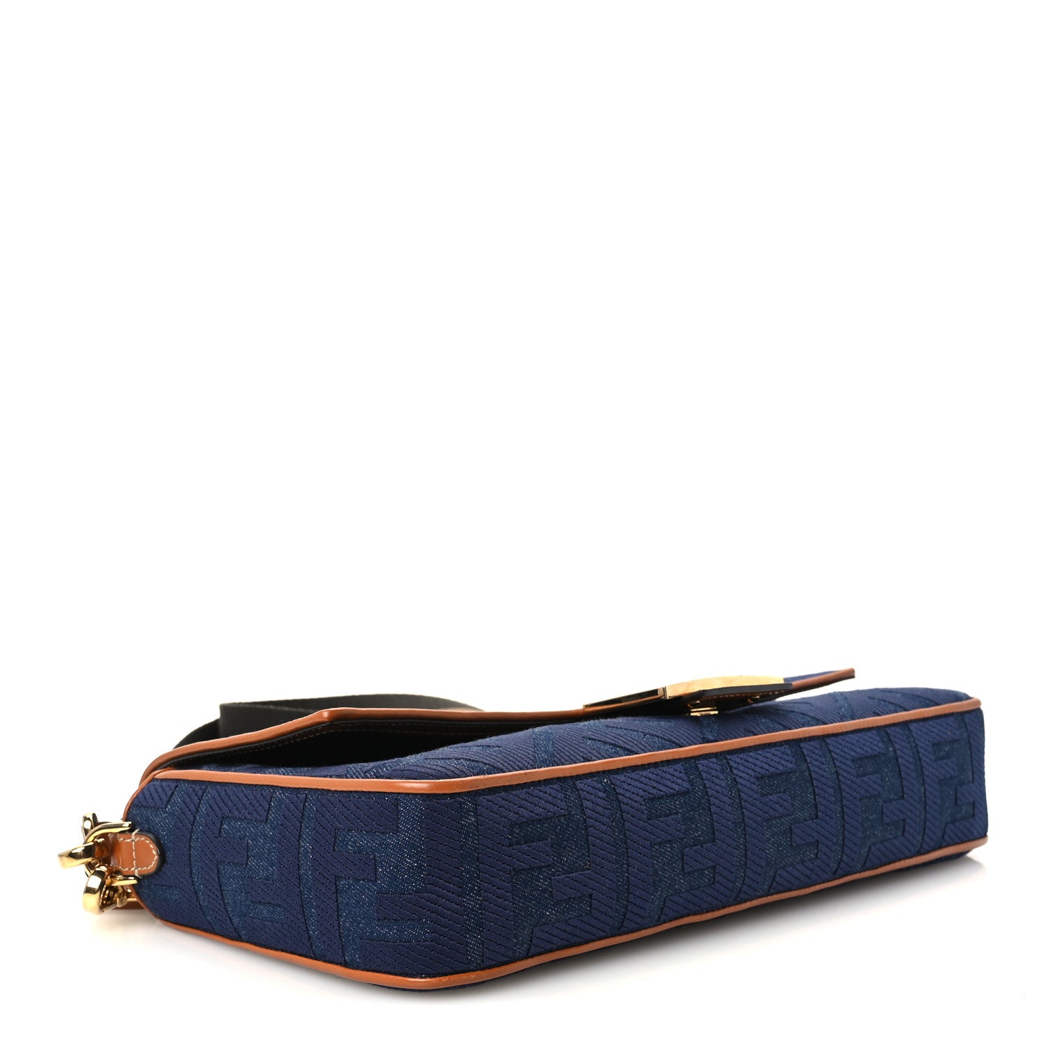 Denim Vitello King FF Embroidered Large Baguette Blue Cuoio - Image 4