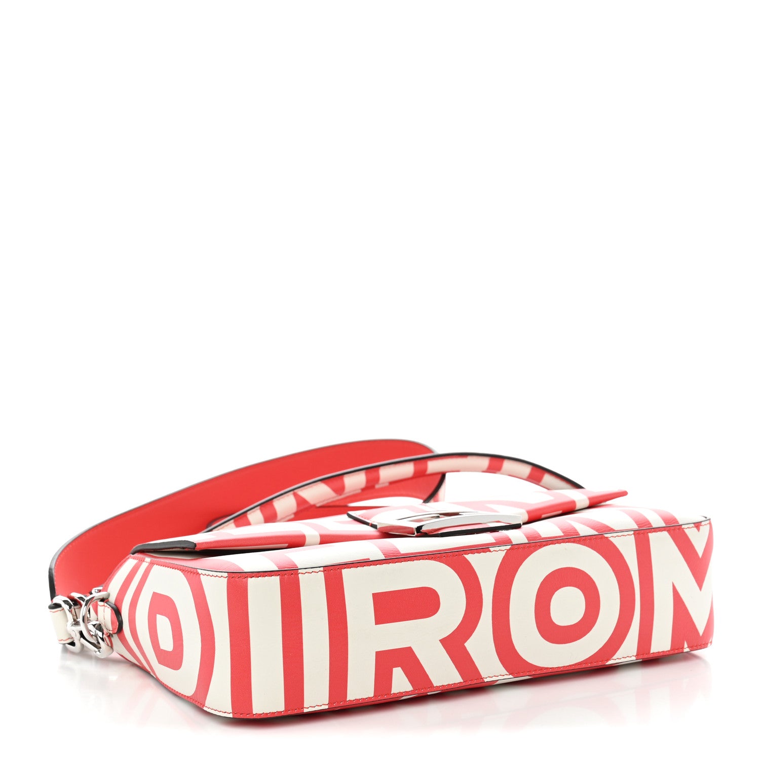 X MARC JACOBS Vitello Seta Logo Print Baguette Glow Coral White - Image 4