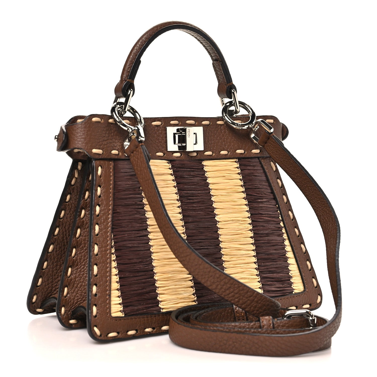 Cuoio Romano Raffia Woven Petite Peekaboo I SEE U Satchel Natural Gianduia - Image 3