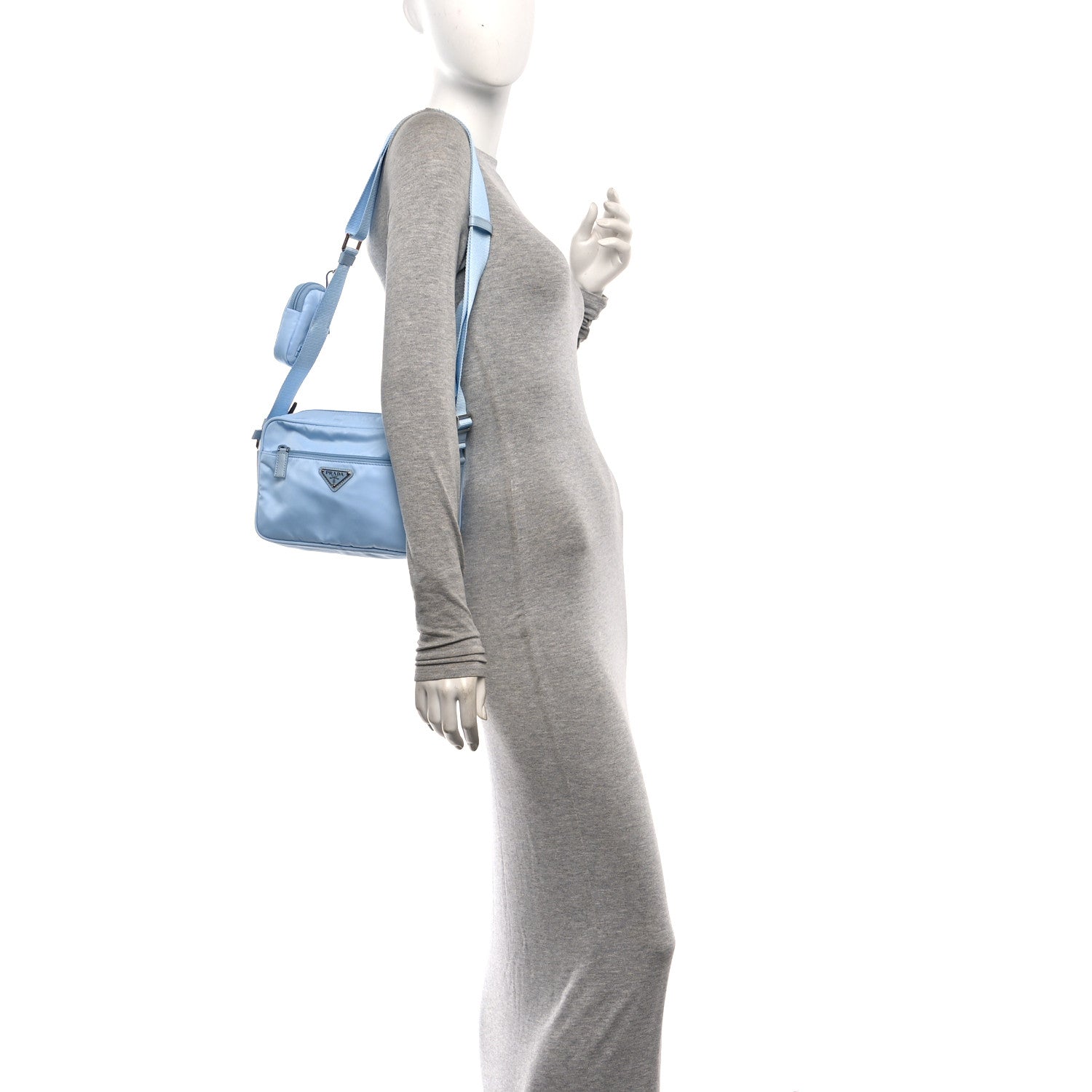 Re-Nylon Vela Saffiano Pocket Double Zip Shoulder Bag Celeste - 图片 2