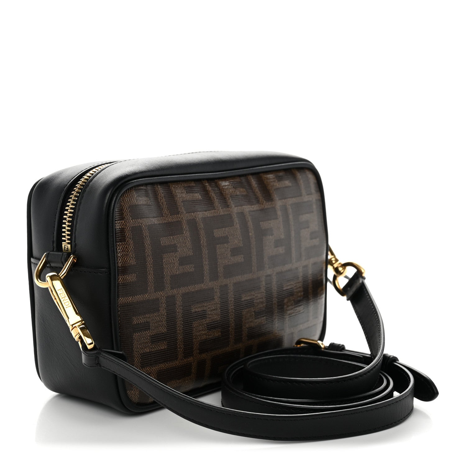 Glazed Fabric Vitello Century FF 1974 Stamp Patch Mini Camera Case Mogano Panna Black - Image 3