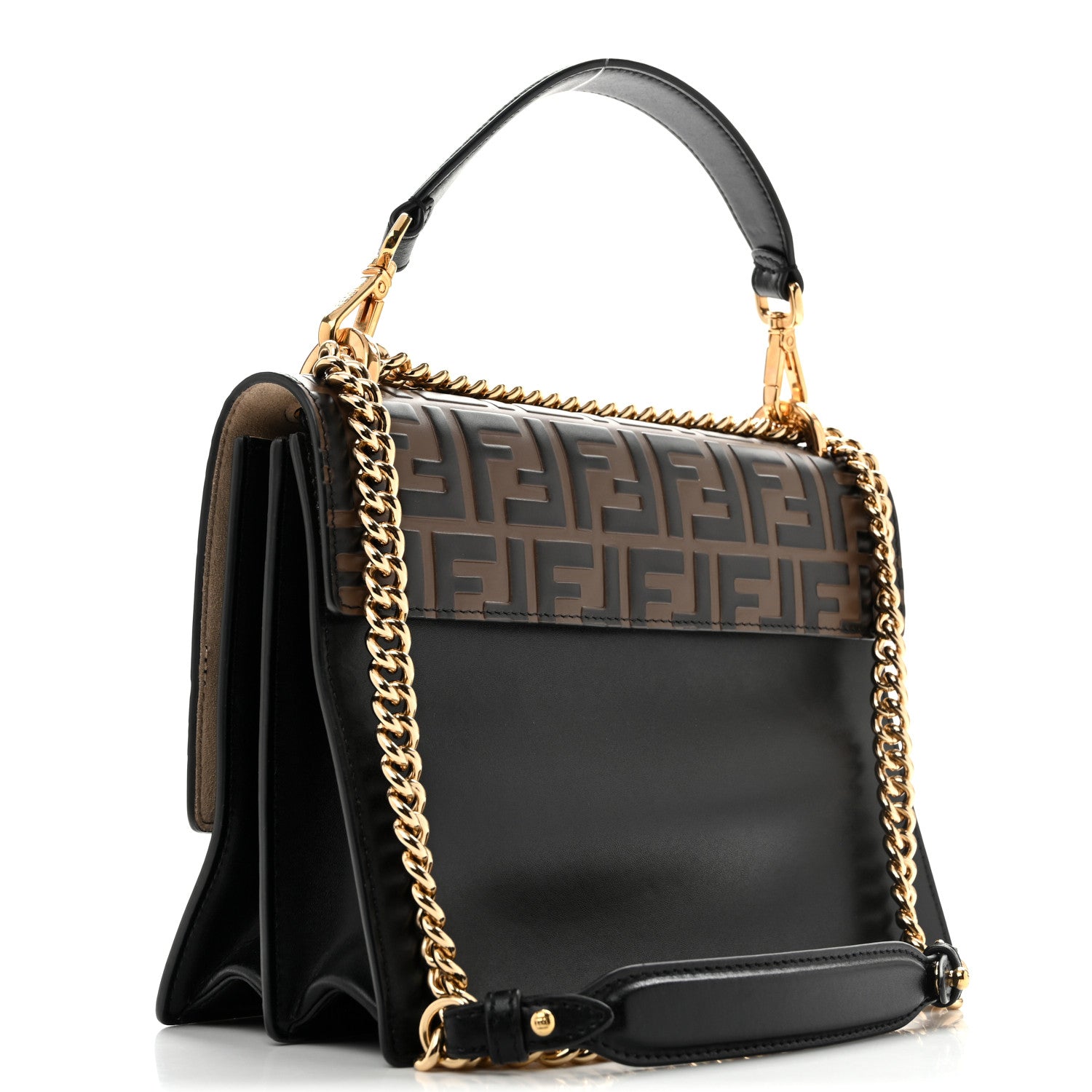 Vitello Liberty Bi-Color FF 1974 Embossed Chain Strap Kan U Shoulder Bag Black Maya - Image 3