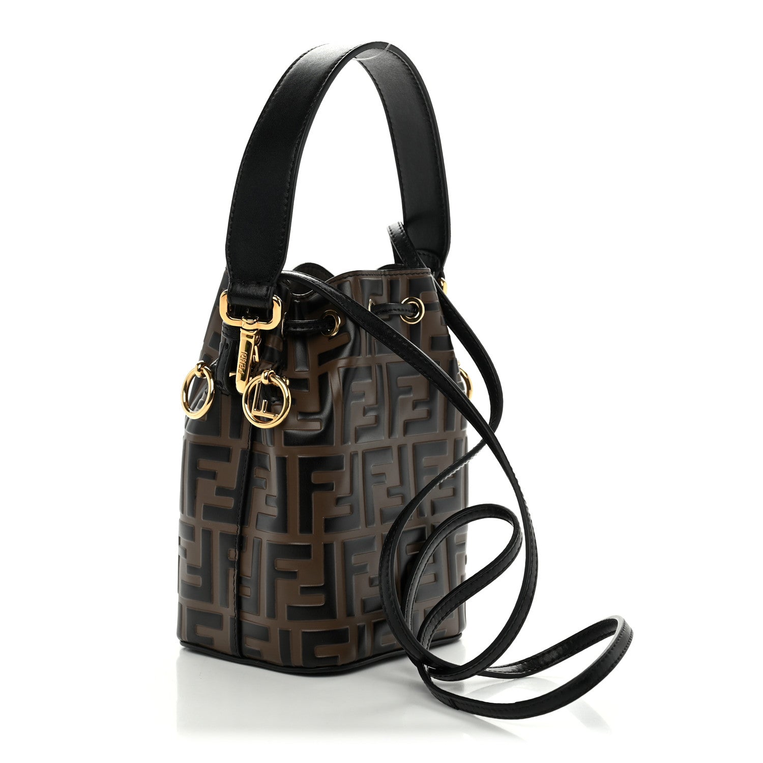 Vitello Liberty F is Fendi Bi-Color FF 1974 Embossed Mini Mon Tresor Bucket Bag Maya Black - Image 3