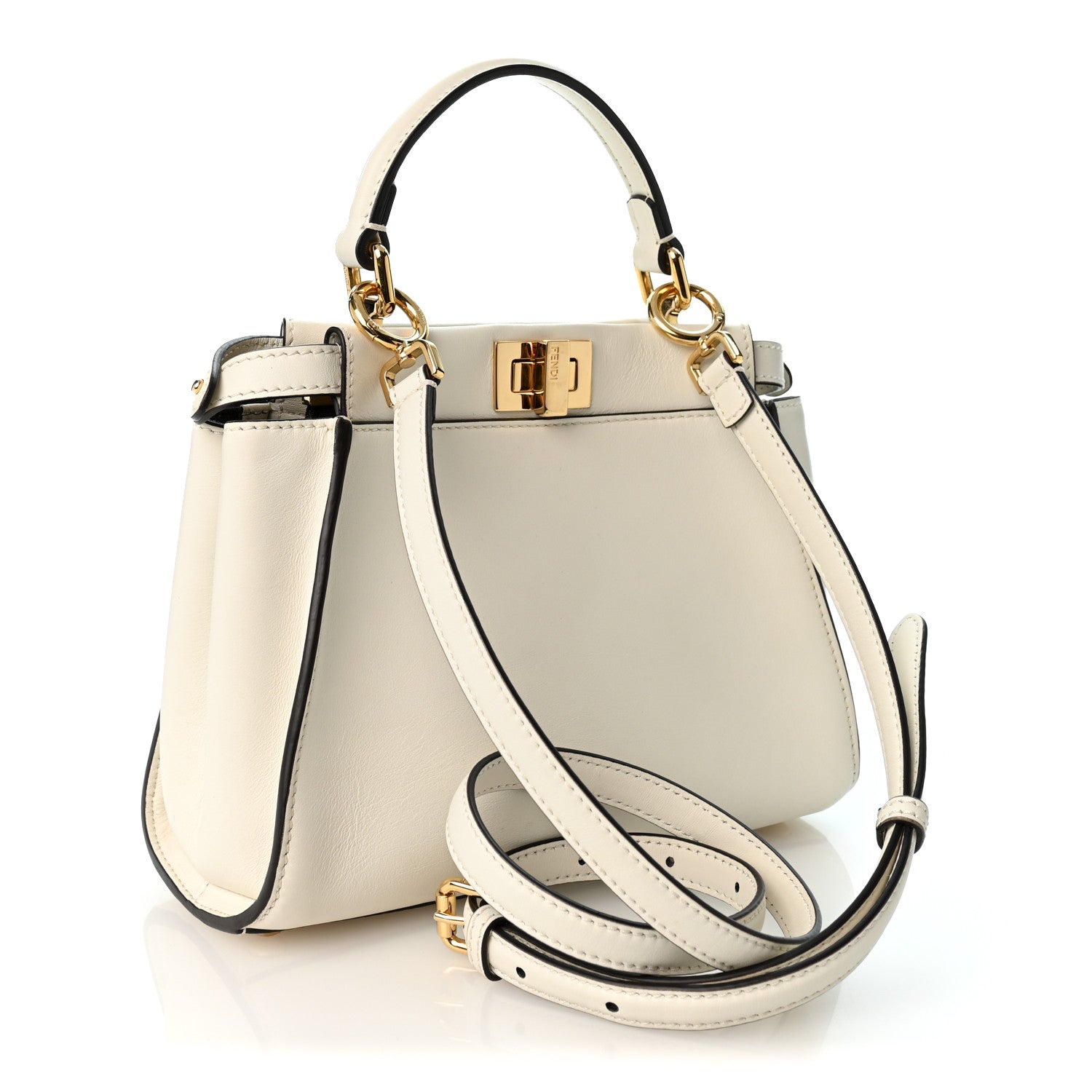 Vitello Seta Canvas FF Mini Peekaboo Iconic Satchel Uovo Sigaro Marrone - Image 3