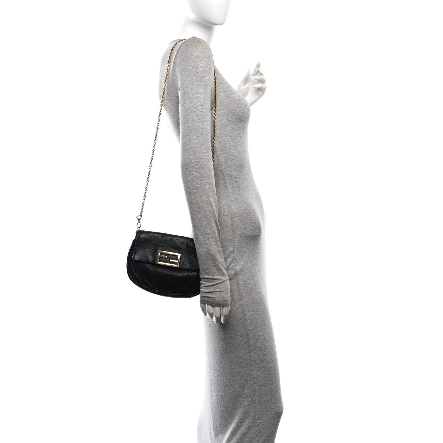 Vitello Flamingo Fendista Pouchette Crossbody Black - Image 2