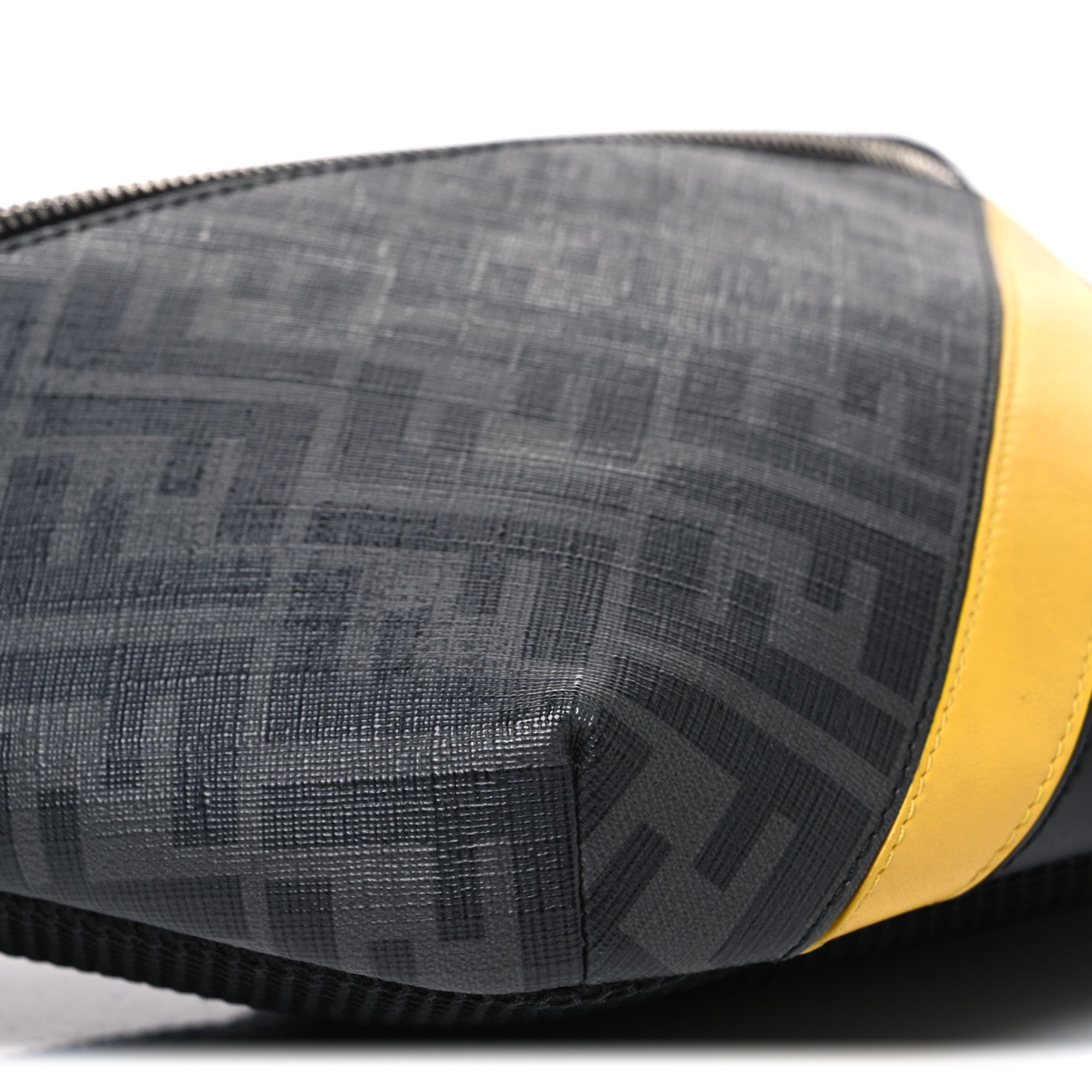 Glazed Fabric Vitello Liberty Century Logo FF 1974 Diagonal Belt Bag Black Sunflower - Image 8
