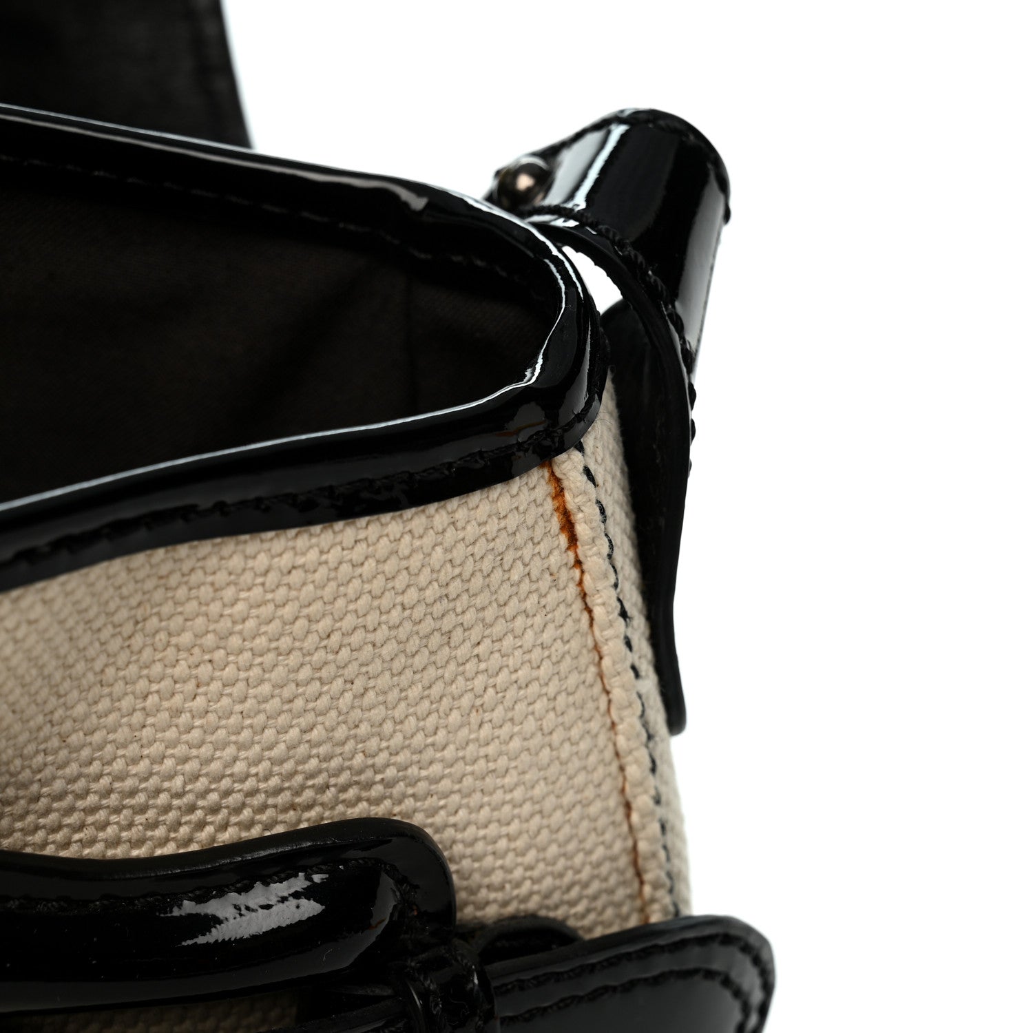 Canvas Patent Calfskin B Bis Flap Bag Natural Black - Image 11