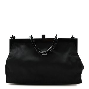 Tessuto Nylon Kisslock Frame Shoulder Bag Black