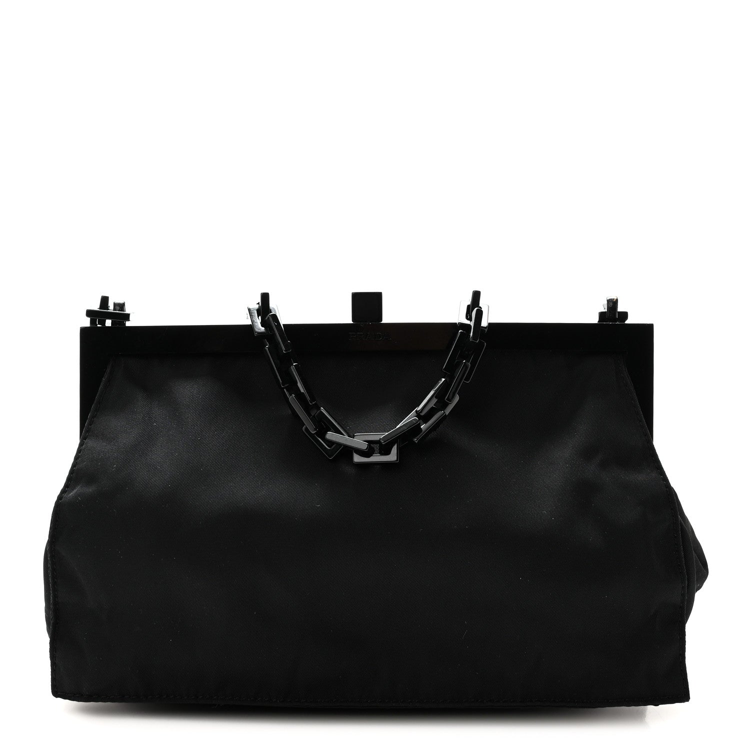 Tessuto Nylon Kisslock Frame Shoulder Bag Black