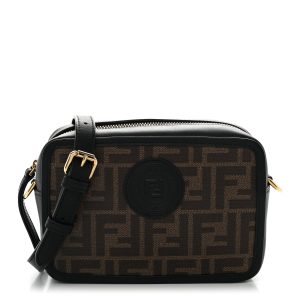 Glazed Fabric Vitello Century FF 1974 Stamp Patch Mini Camera Case Mogano Panna Black