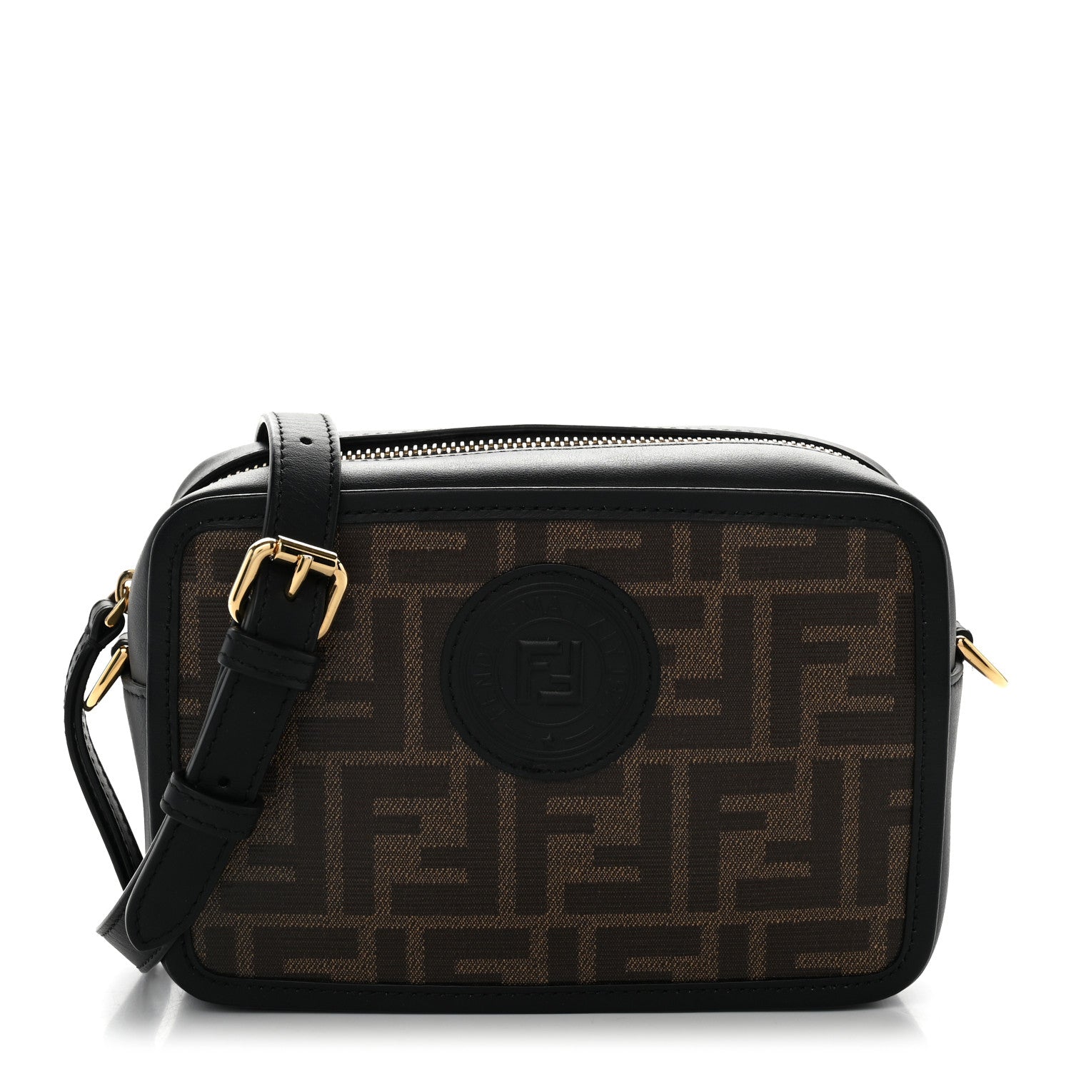 Glazed Fabric Vitello Century FF 1974 Stamp Patch Mini Camera Case Mogano Panna Black