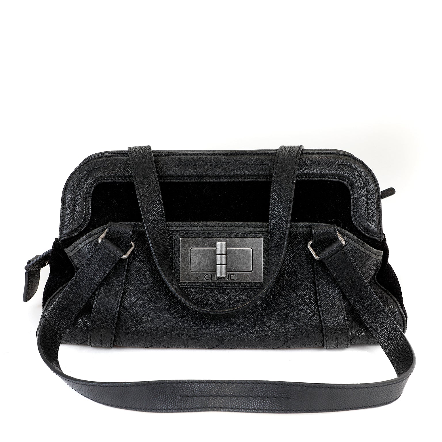 Chanel Reissue Double Pocket Tote Black Quilted Lambskin & Suede w/Brushed Hardware