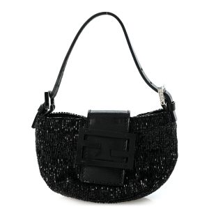 Beaded Mini Half Moon Baguette Black