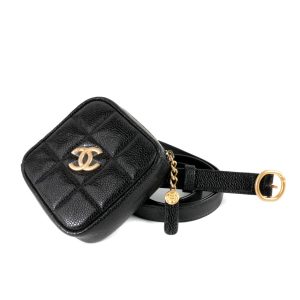 Chanel Black Quilted Glazed Caviar Belt Bag w/ Gold Hardware