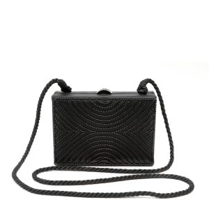 Chanel Evening Bag Hand-Beaded Black Satin w/Ruthenium Hardware