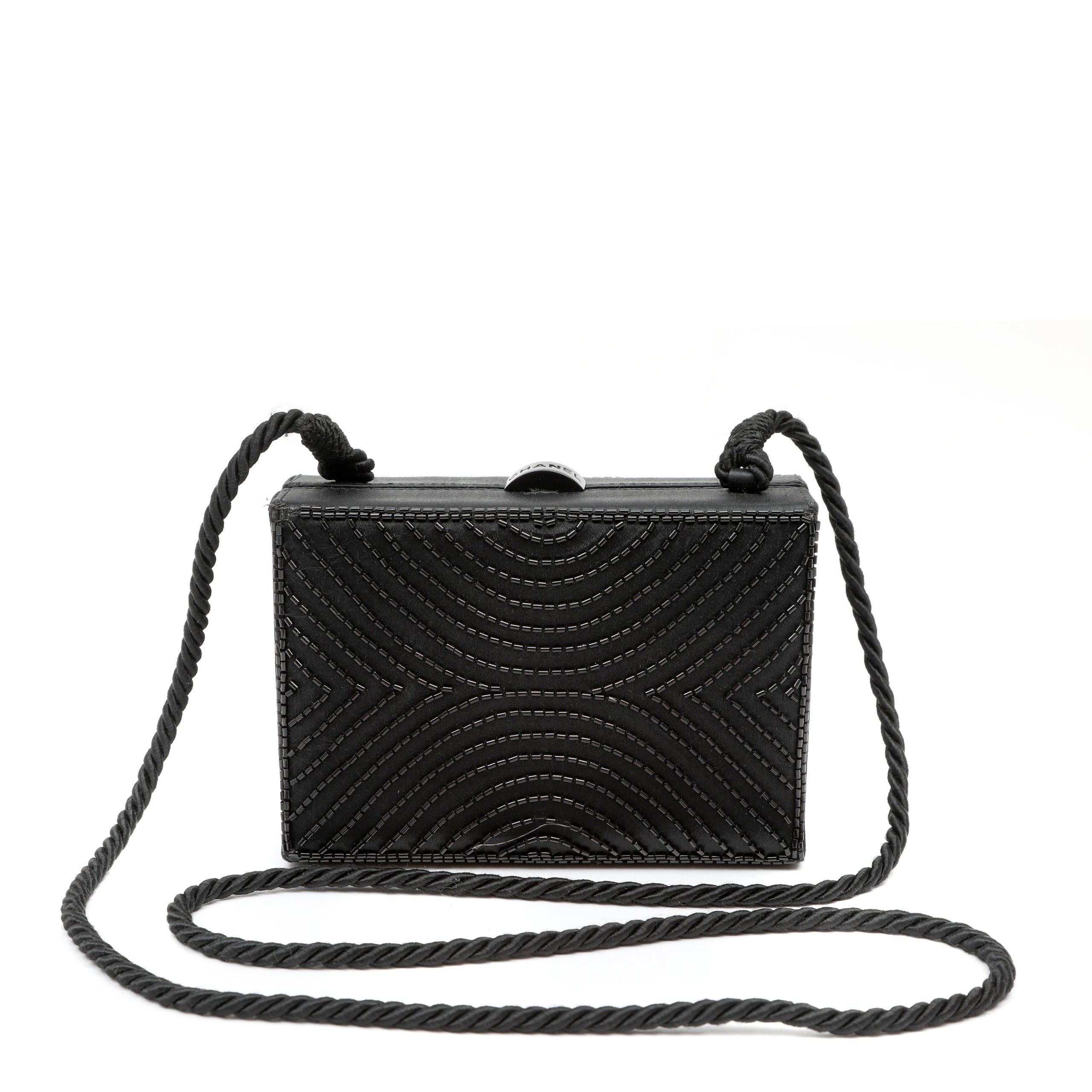 Chanel Evening Bag Hand-Beaded Black Satin w/Ruthenium Hardware