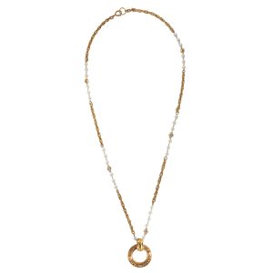 Chanel Vintage Pearl Rhinestone Gold Plated Necklace