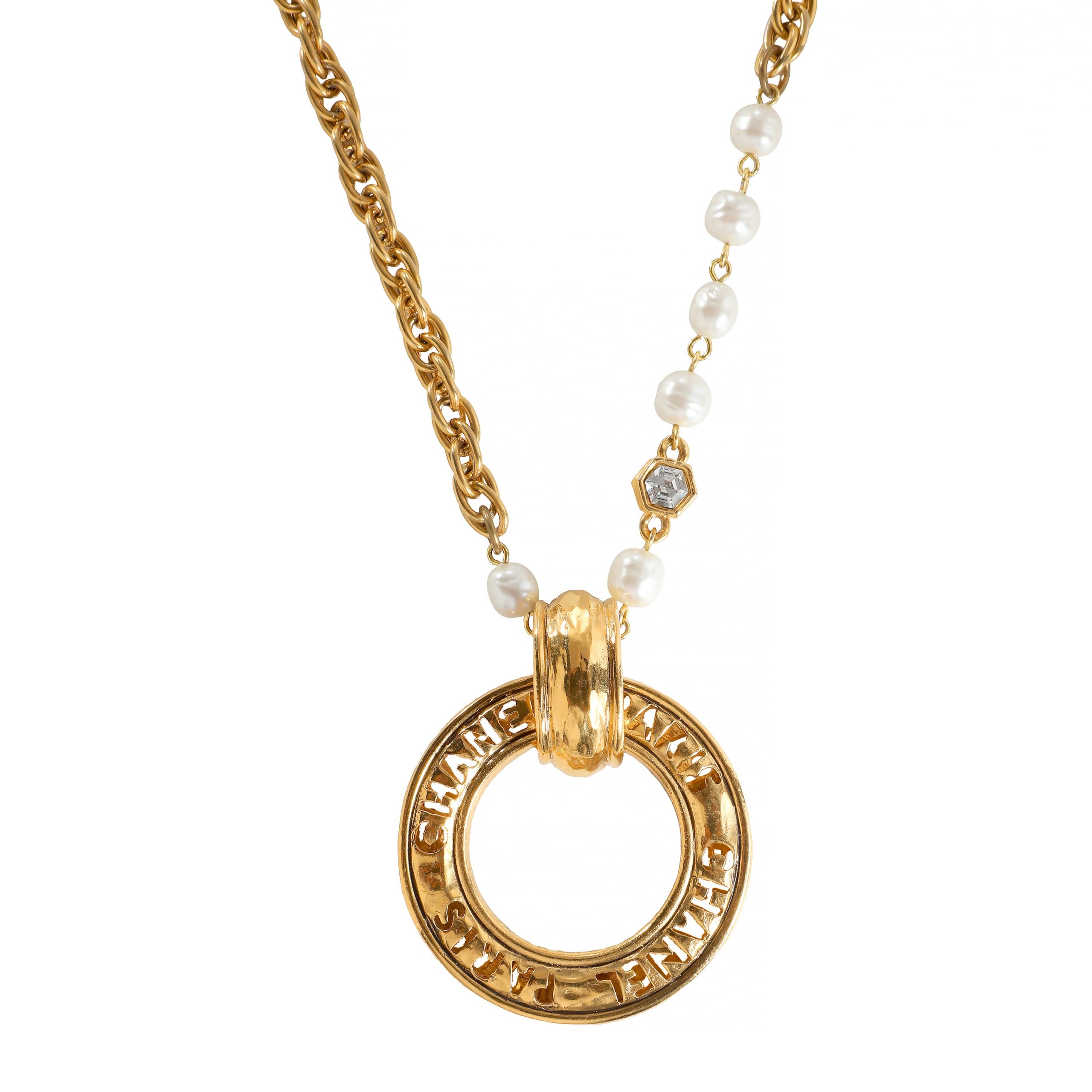Chanel Vintage Pearl Rhinestone Gold Plated Necklace - 图片 2