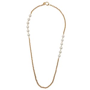 Chanel Vintage 2 Section Pearl and Gold Necklace
