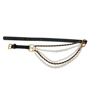 Chanel Runway Cascade Leather Belt w/Pearls and Gold Hardware