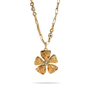 Chanel Crystals & Gold Camellia Necklace
