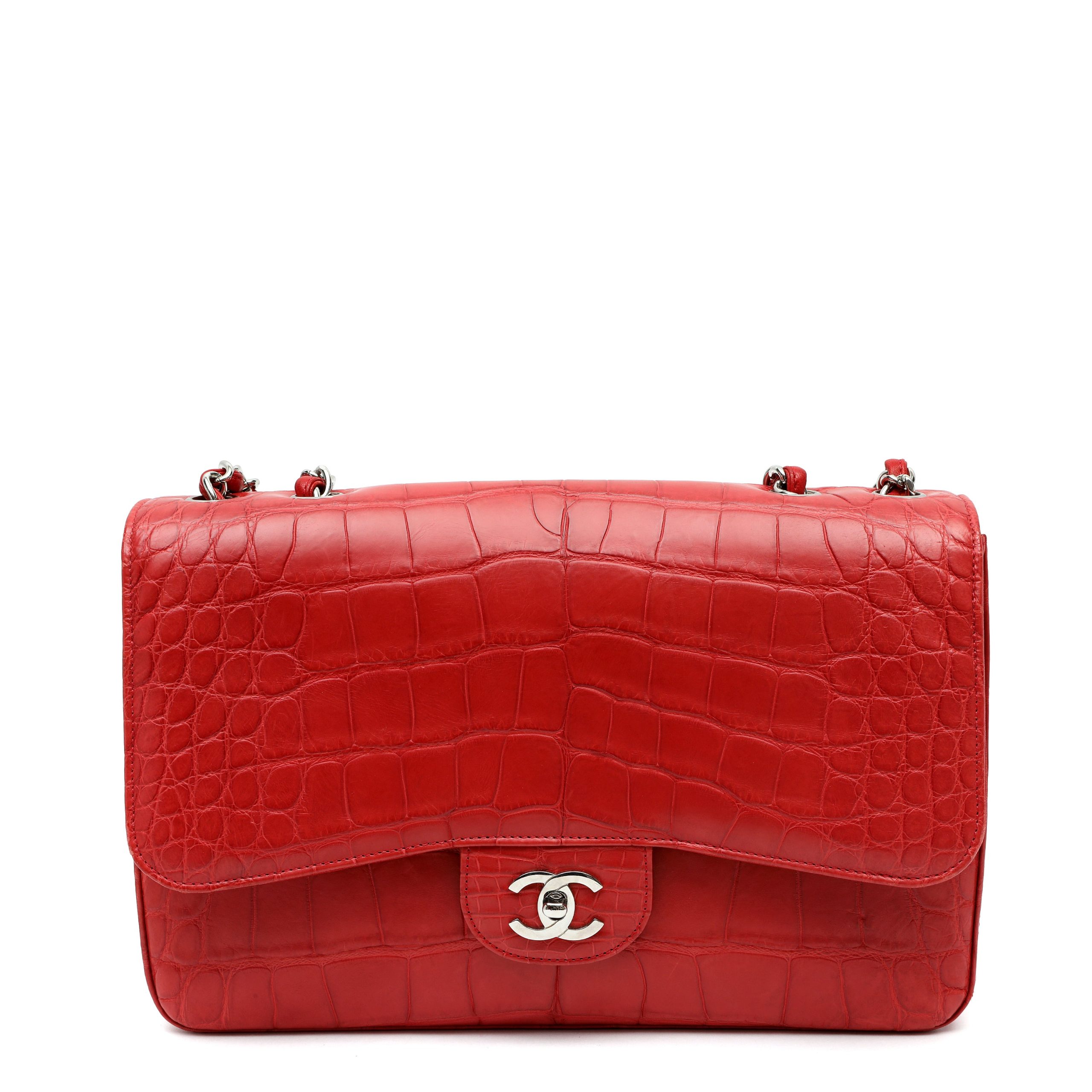 Chanel Jumbo Classic Deep Red Croc w/Silver Hardware - 图片 2