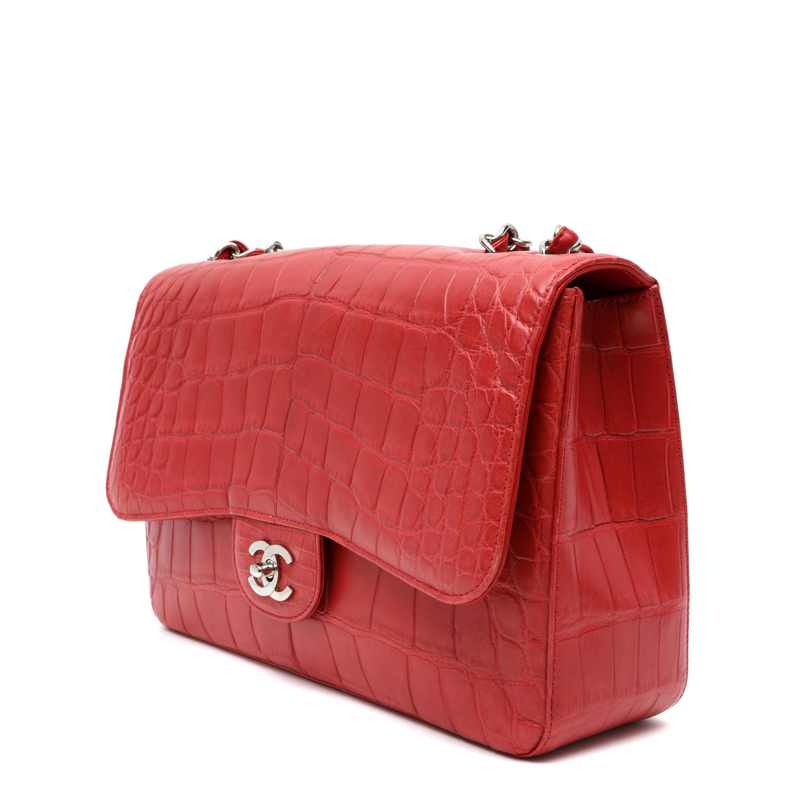 Chanel Jumbo Classic Deep Red Croc w/Silver Hardware - 图片 4