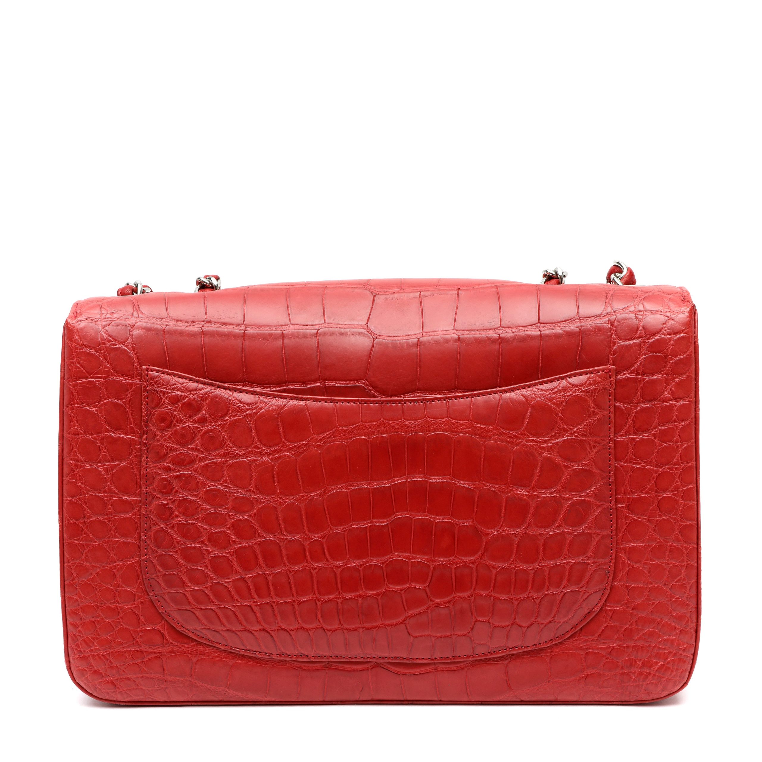 Chanel Jumbo Classic Deep Red Croc w/Silver Hardware - 图片 5