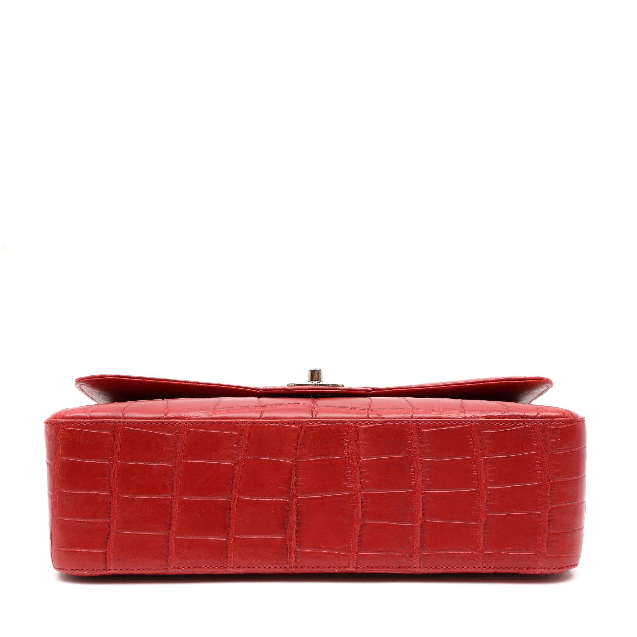 Chanel Jumbo Classic Deep Red Croc w/Silver Hardware - 图片 6