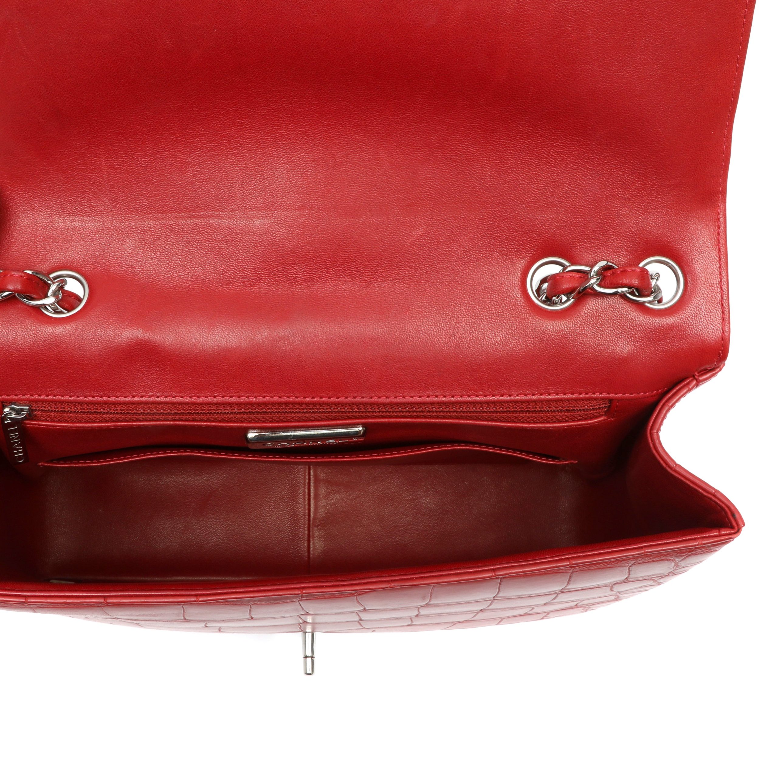 Chanel Jumbo Classic Deep Red Croc w/Silver Hardware - 图片 7