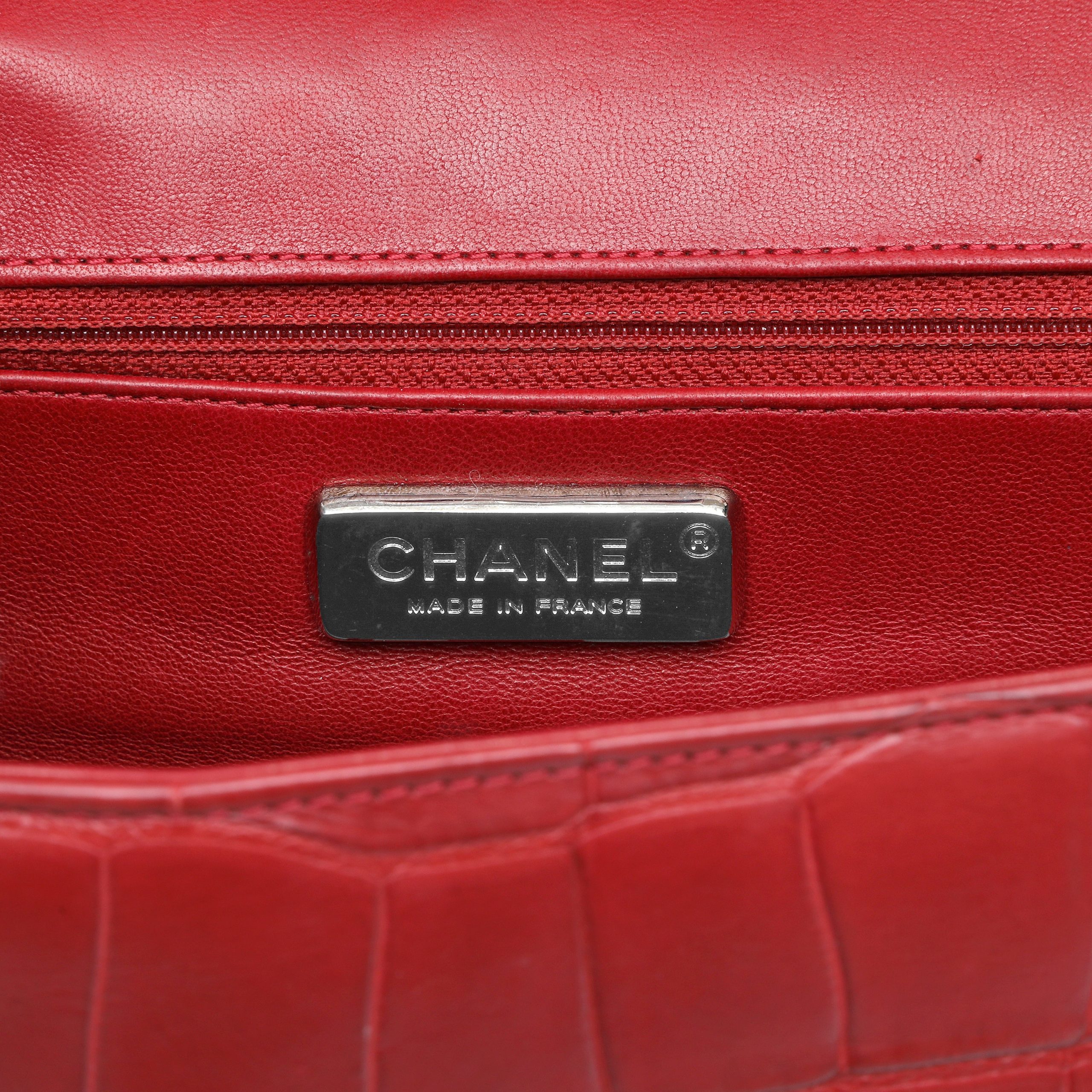 Chanel Jumbo Classic Deep Red Croc w/Silver Hardware - 图片 9