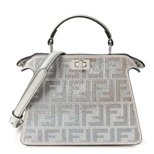 Iridescent Crystal Vitello Laminato Suede FF Petite Peekaboo I SEE U Satchel Cappuccino