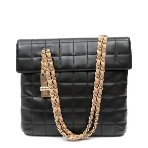 Chanel Square Quilt Vertical Lock Flap Bag Black Lambskin w/Gold Hardware