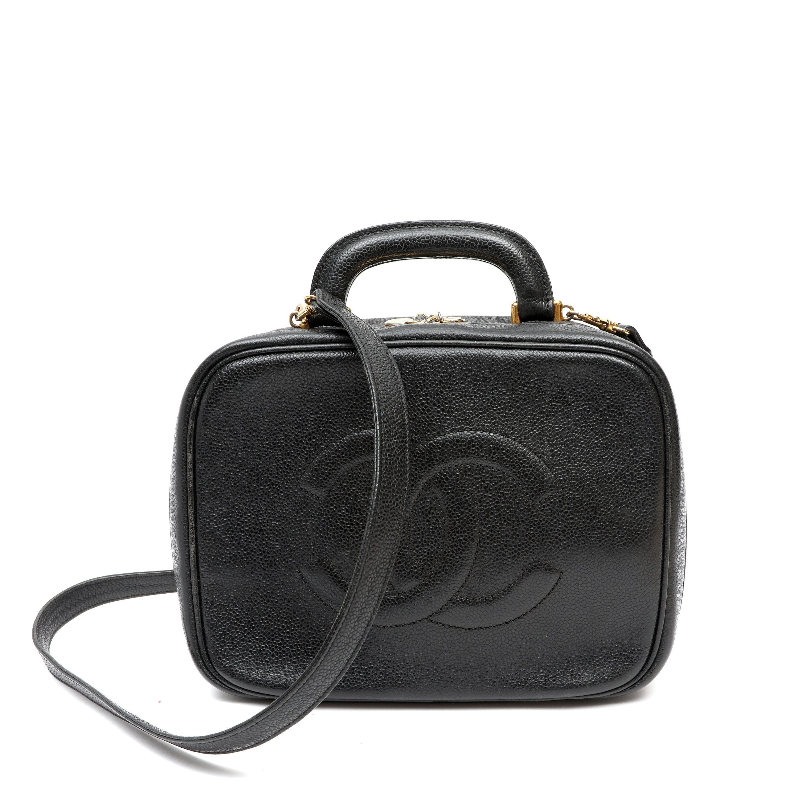 Chanel Vintage Vanity Case Black Caviar Leather w/Gold Hardware