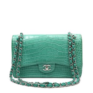 Chanel Classic Double Flap Jumbo Seafoam Alligator w/Silver Hardware