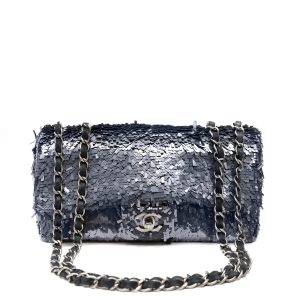 Chanel Medium Classic Blue Sequin w/Silver Hardware