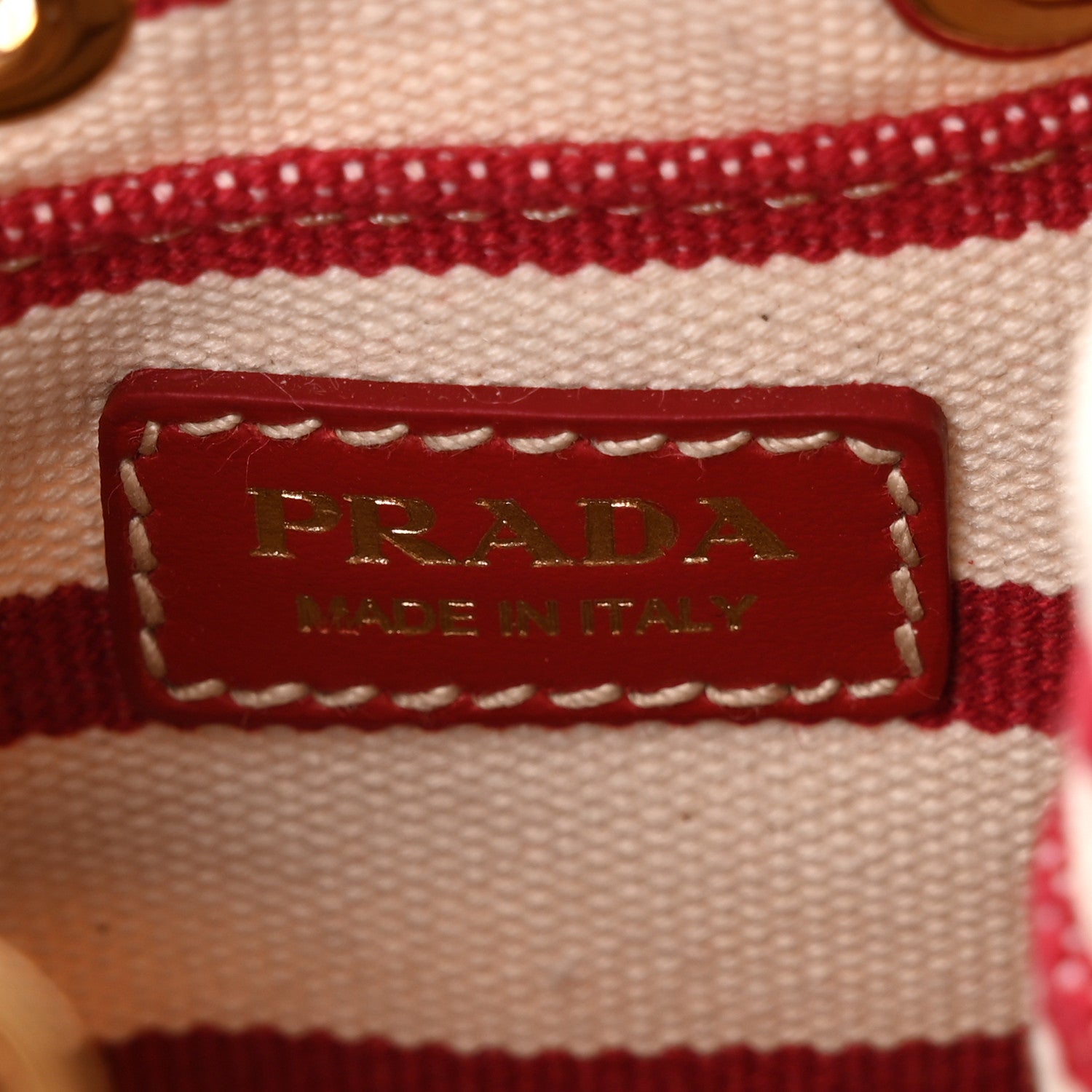 Canvas Stripe Metal Triangle Logo Mini Drawcord Pouch Shoulder Bag Avorio Rosso - 图片 6