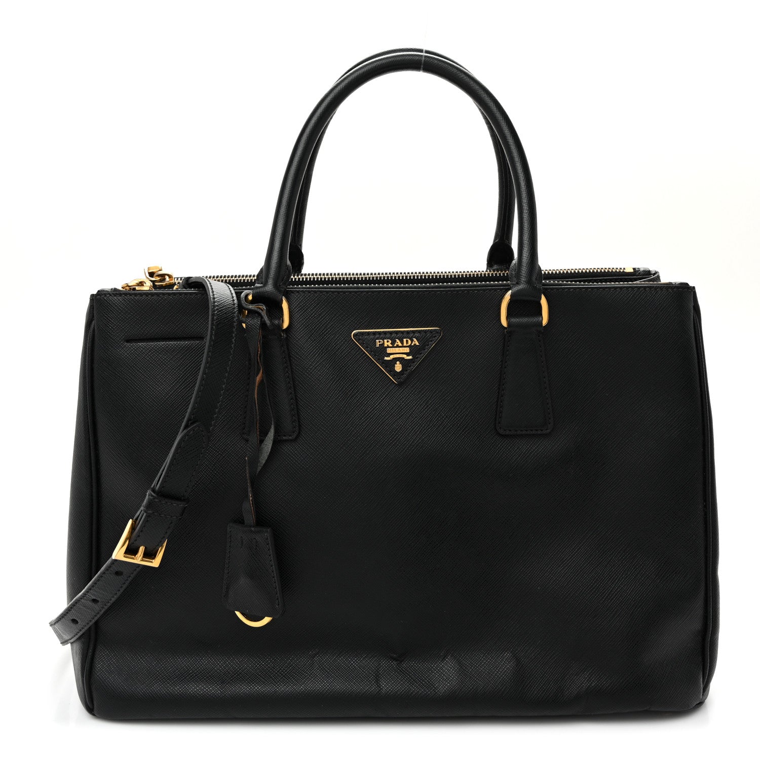 Saffiano Lux Medium Galleria Double Zip Tote Black